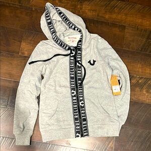 True Religion Light Gray Zip-Up Hoodie